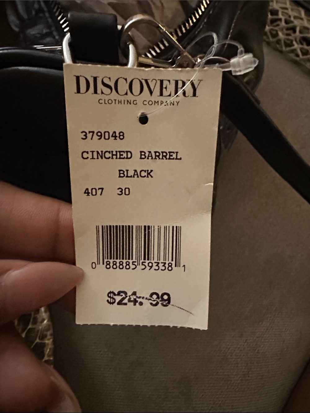 Discovery Cinched Barrel Bag - Black
